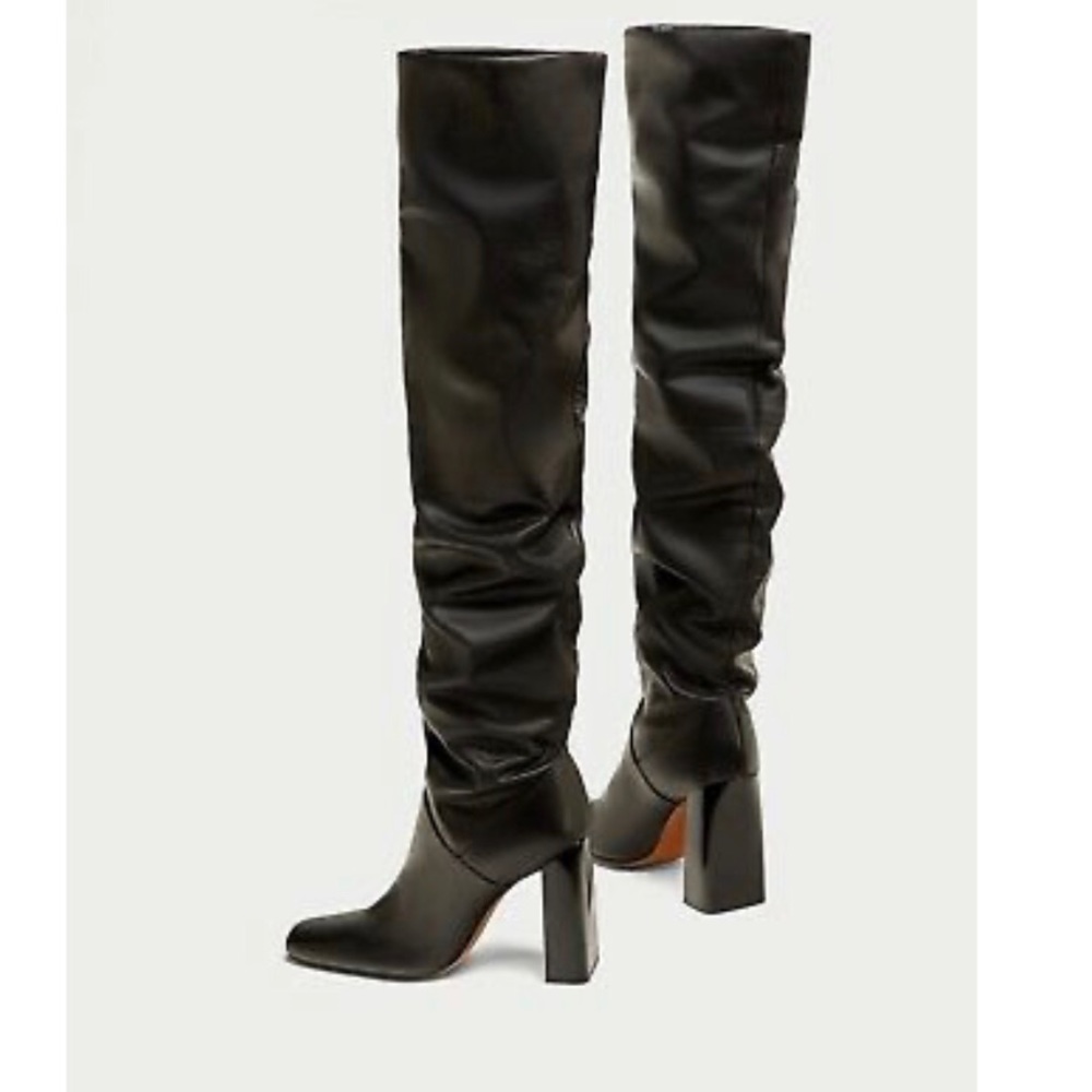 Zara OVER THE KNEE HIGH HEEL LEATHER BOOTS TALL